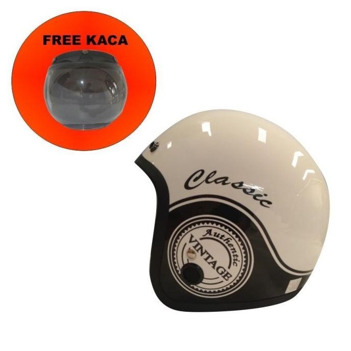 [New Ori] Helm Bogo Retro Igloo Classic 5 Cream Black (Free Kaca Bodybassshop