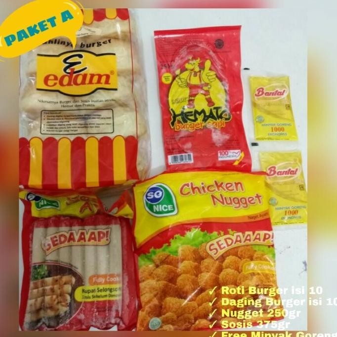 

PAKET PROMO A SOSIS NUGET NAGET NUGGET ROTI BURGER DAGING BURGER GM