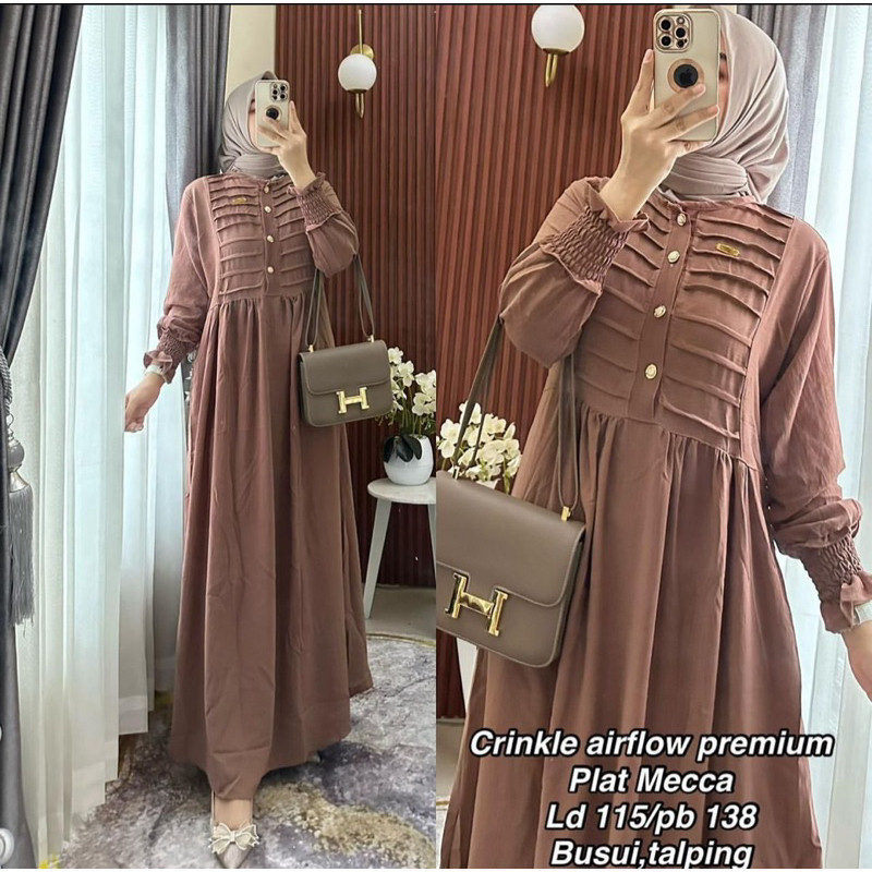 Gamis Terbaru Azzella Set 2 In 1 Dress Shakilla Salju Mix Ceruty Motif Import Terlaris Kayla Dress L
