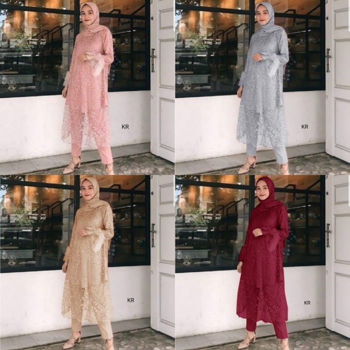 Setelan Celana Wanita Stelan Tunik Brukat Brokat Tile Kondangan Ern