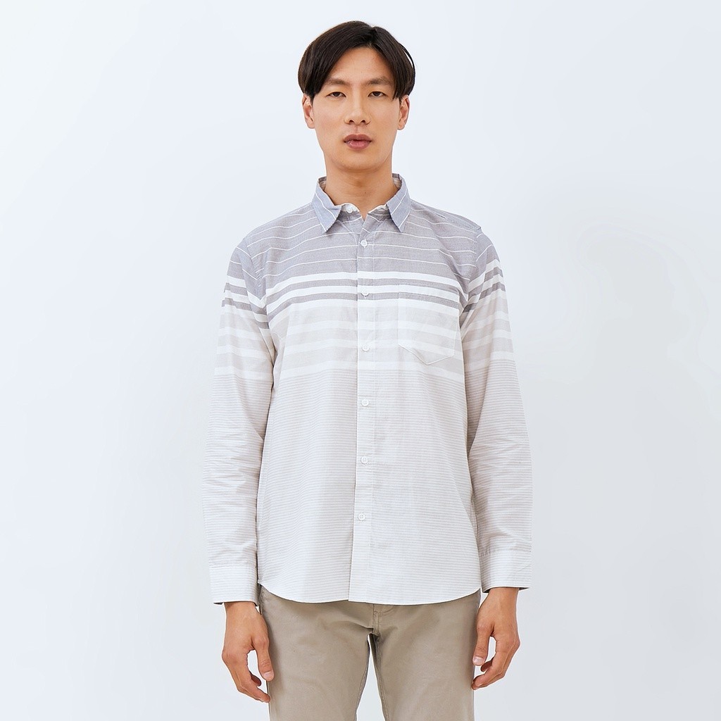 Promo Mega Sale 2.2 // M231 Kemeja Pria Stripe Panjang Abu 2713B