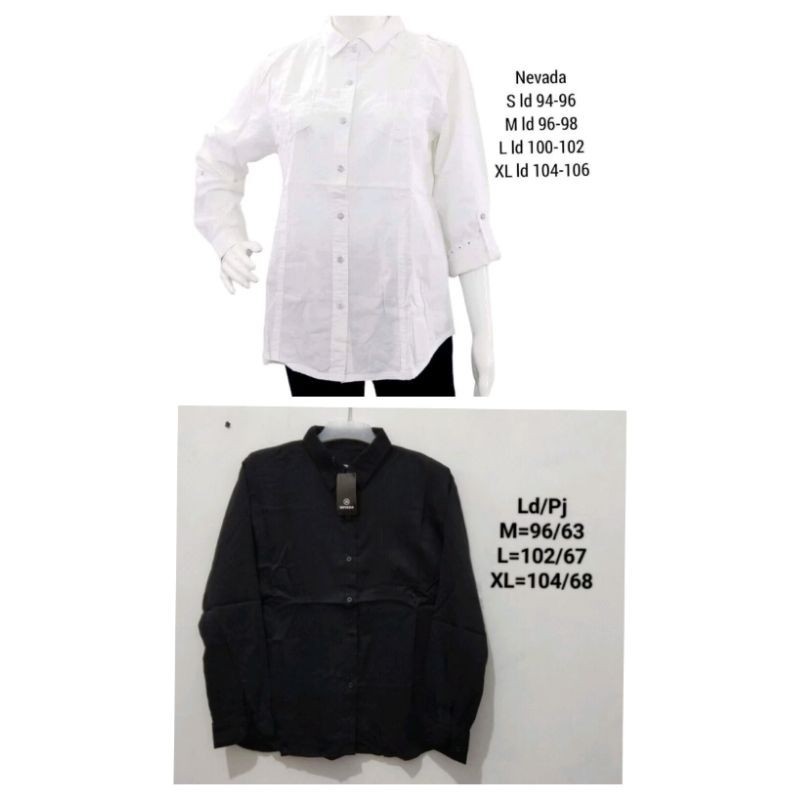 Promo Mega Sale 2.2 // Kemeja Nevada cewek putih polos kantong dua dan hitam kantong satu