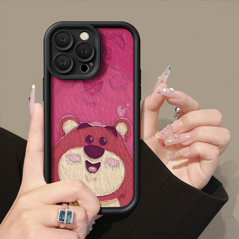 Smiling Strawberry Bear Case For OPPO A15 A16 For A57 A17 A52 A53 A54 A5 A18 A38 Soft Case For A7 A78 A58 A74 A78 A9 A76 A1 A94 Casing For RENO4 5 6 7 8T 7z F9 Pro Fullcover Case kesing f 8 a98 4g a17k 4 a5s a95 5g reno hp cesing softcase a55 2020 a92 5f