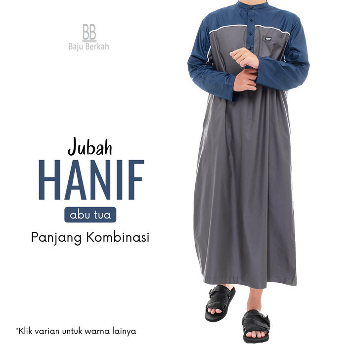 BISA CODBaju Berkah - Jubah Hanif Kombinasi - Jubah/Gamis Pria - Gamis Pria - Abu tua, Slengan pende