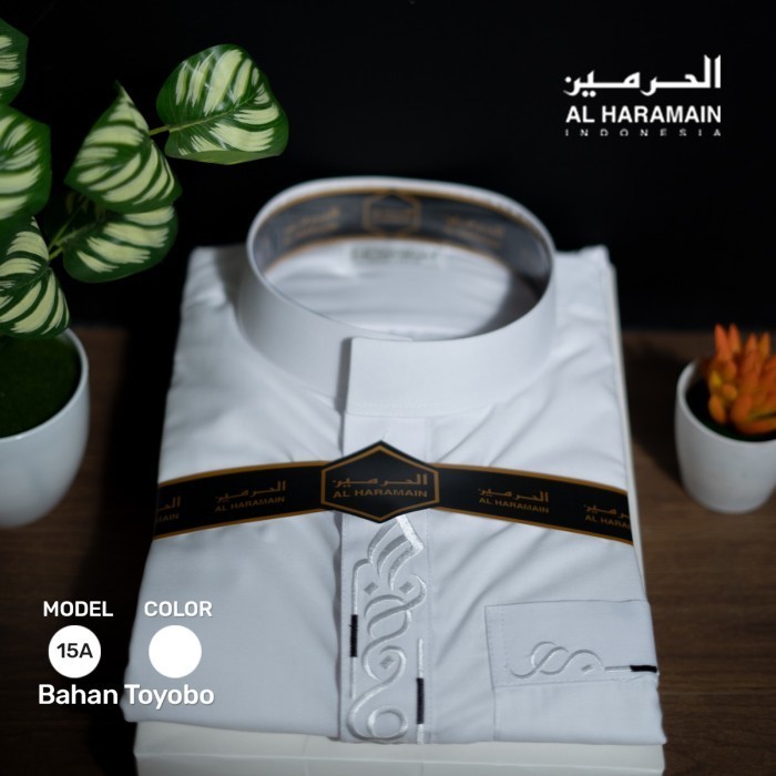 LANGSUNG KIRIMAL Haramain Jubah / Gamis Pria Remaja Resleting Bordir (15A) | Putih - Putih, 42jumbo 
