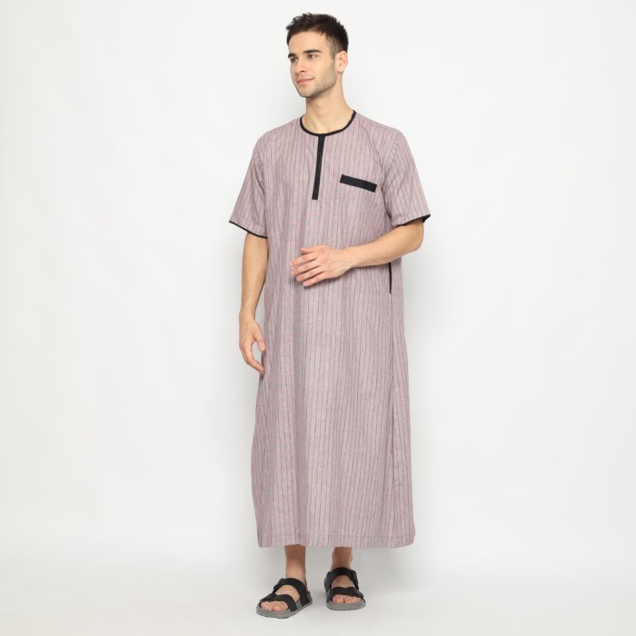 CODGAMIS JUBAH PRIA DUBAI GARIS SALUR LIRIS OBLONG PENDEK JUMBO S - 2XL - Plum, Sslimfit premium len