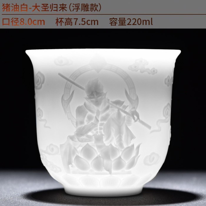 

220 Ml Chinese Tea Cup Jade Ceramic Cangkir Ukir Timbul Sage Agung