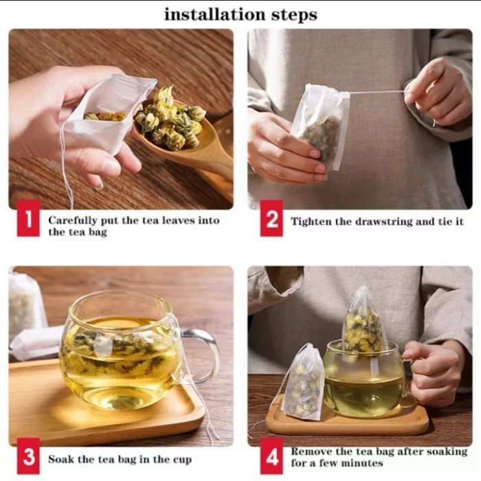 

Kantong Teh Kosong & Tali Disposable Empty Tea Bags 5 7 Cm (50 Pcs)