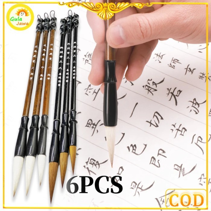 

6 PCS Kuas Tulis Kaligrafi China Maobit Cina Bulu Murah-Grosir DISKON