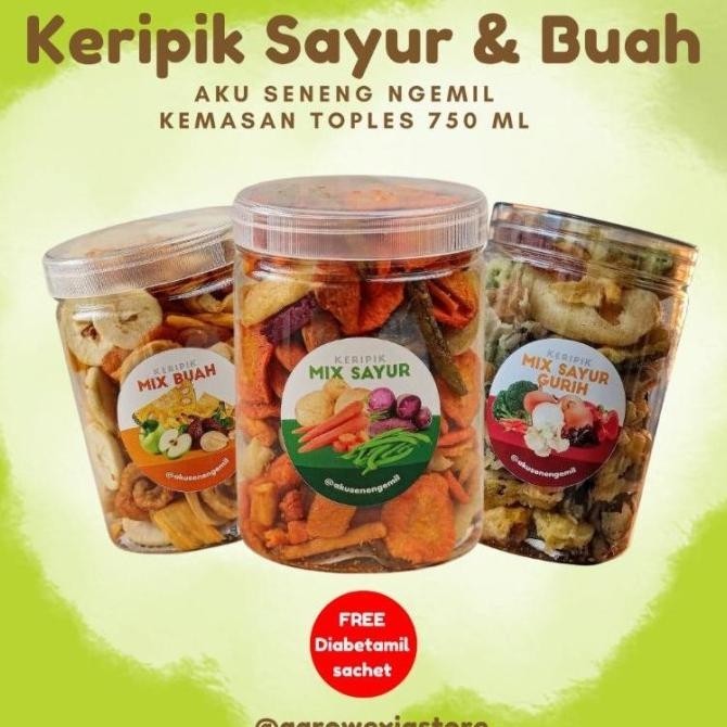 

Keripik Buah dan Sayur Mix Kering Aku Seneng Ngemil Kemasan Toples 750