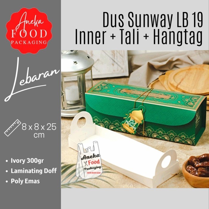 Dus kotak box wadah kue cake LEBARAN biru kuning+inner+tali (Sunway 9)