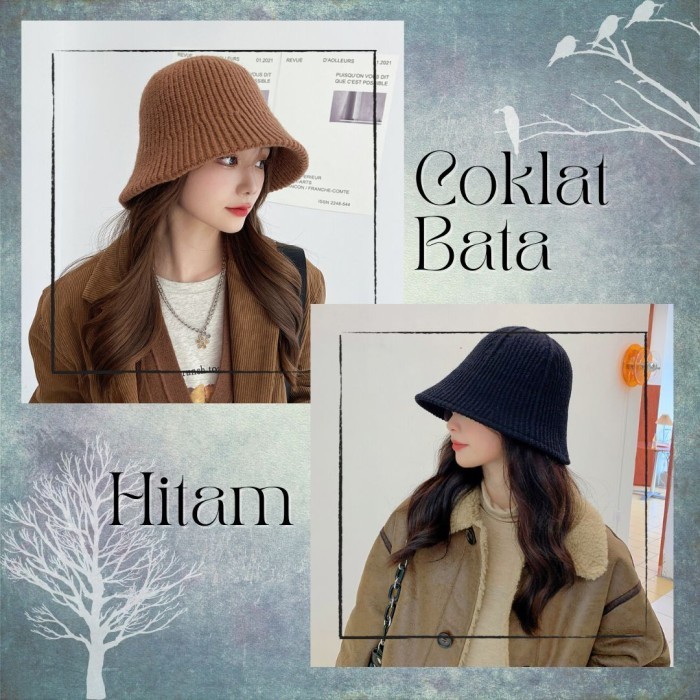 Flash Sale Topi Bucket Rajut Polos Tebal Topi Wanita Korea Bisa Dilipat Topi Cewe
