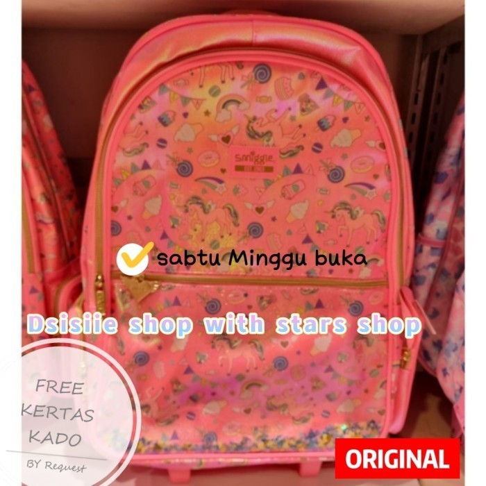 Baru Smiggle Trolley Backpack Unicorn Rainbow Pink Original - Tas Dorong