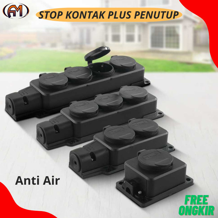 Stop Kontak Colokan Listrik 1-4 Lubang Terminal Anti Air Plus Penutup