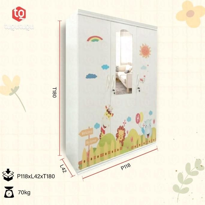 CODY - Lemari Besi Pakaian Baju Anak 2 / 3 Pintu Ayun Kaca Cermin