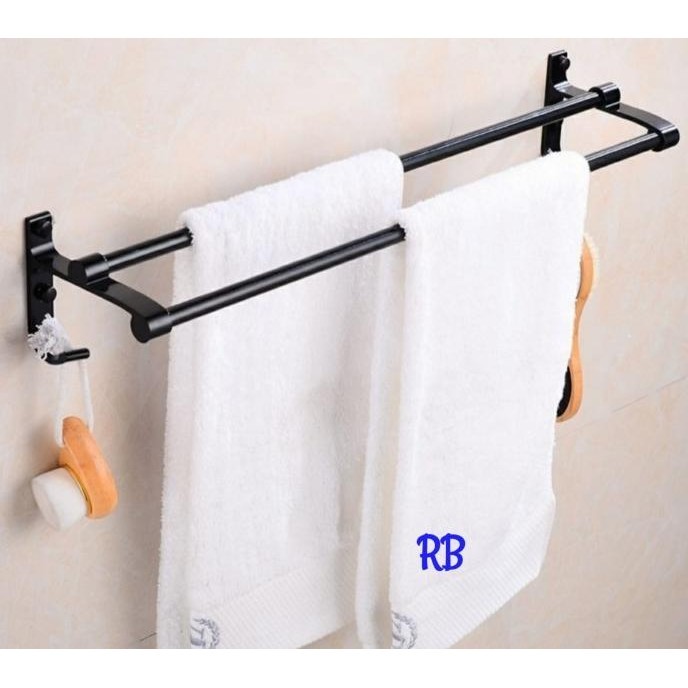 Rak Handuk Hitam - Jemuran Handuk Dinding - Gantungan Handuk Stainless