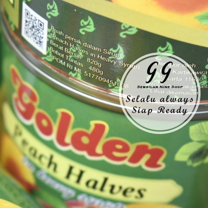 

GOLDEN Peach Halves In Heavy Syrup 820 Gram Persik Buah Kaleng BS01