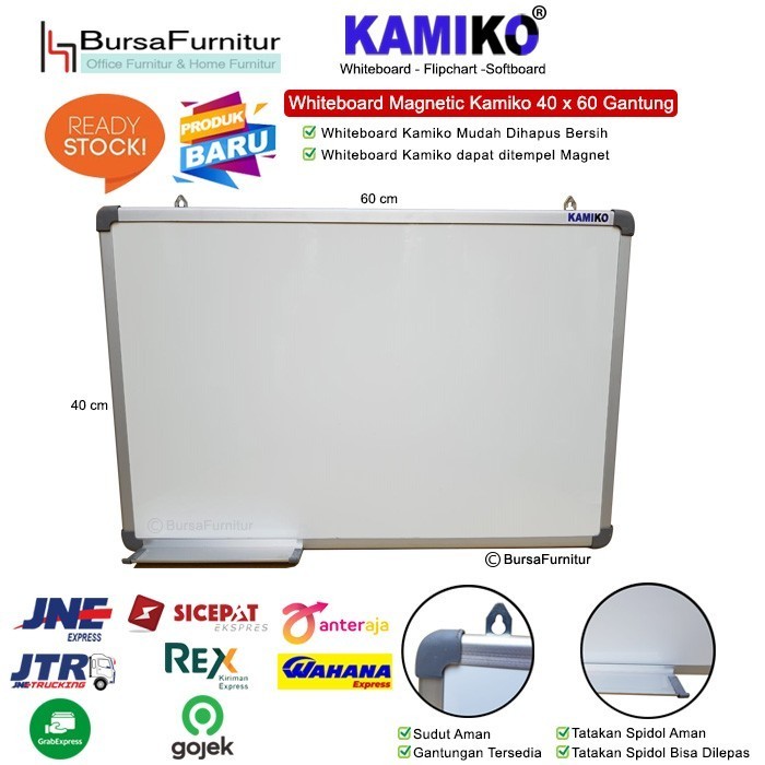 

Ready Whiteboard Kamiko Ukuran 40 cm x 60 cm Magnetic Gantung