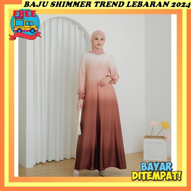 Fashion Lebaran Wanita Kekinian Viral 2024 Simer Silk Drees Abaya Shimmer Remaja Muslimah Elegan Pre