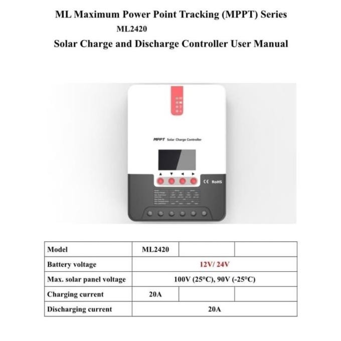 Real Mppt Solar Charge Controller 20A 12V 24V Srne Ml2420