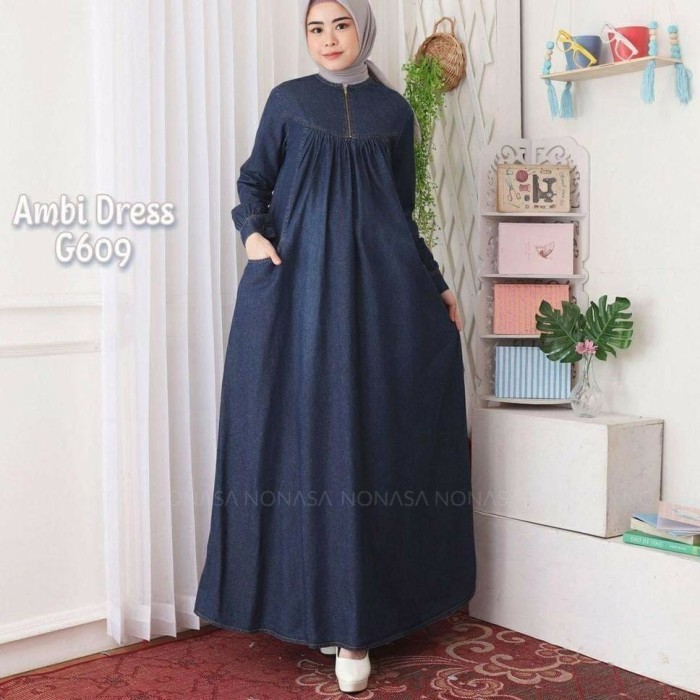 Gamis Jeans Elena Size S M L Xl Xxl / Dress / Baju Muslim / Pakaian Wa