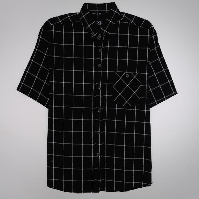 Baju Kemeja Keren Terkini Premium Trend Pria Nel Jumbo Lengan Pendek Hitam List Putih