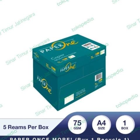 

Kertas HVS A4 75gr PaperOne Copier 1 Box (5 Ream) Khusus GOJEK/GRAB