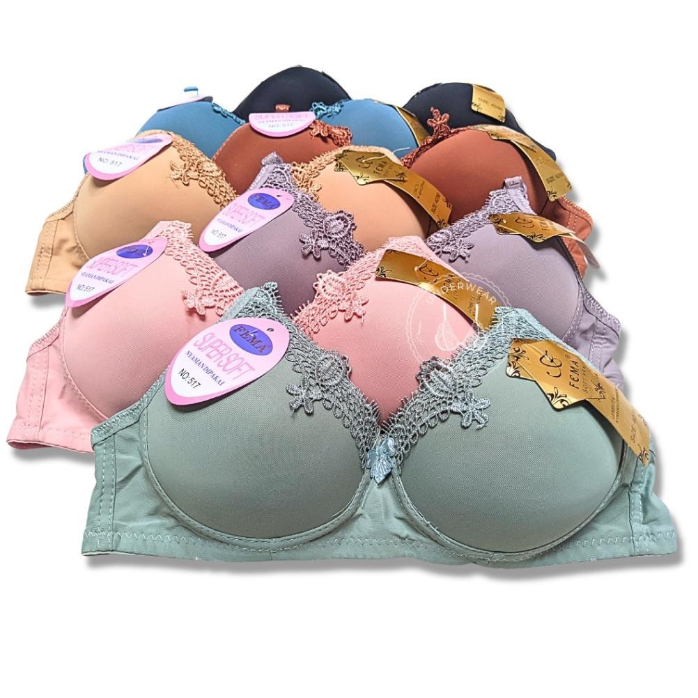 "Beli sekarang, tampil lebih percaya diri." BRA BRUKAT RENDA BH TANPA KAWAT FEMA 885 517 CUP KECIL KAIT 2 SIZE 34 - 40 ||