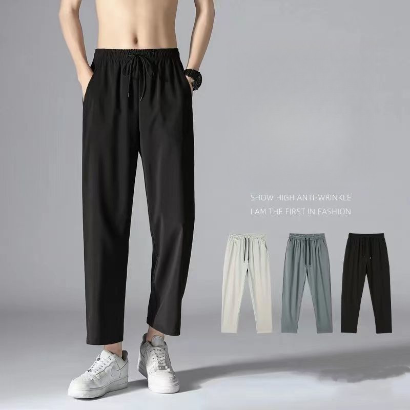 Celana Crop Lurus Longgar untuk Pria, Celana Kasual Longgar Semua Cocok Gaya Korea untuk Pria