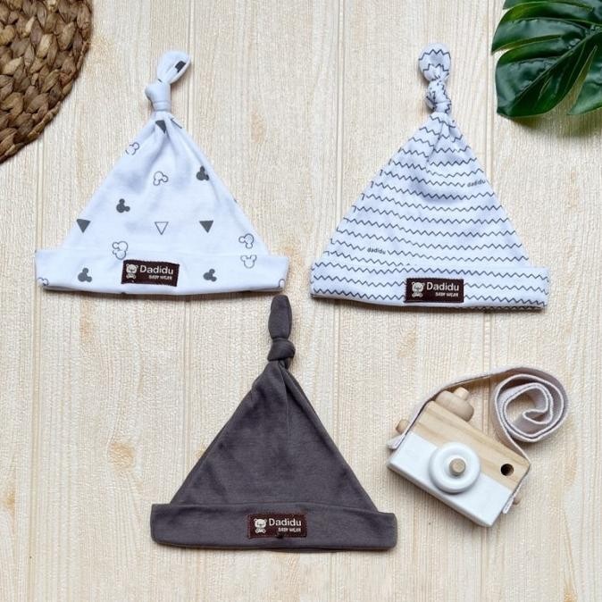 Serian Abu Grey Dadidu - 3 Pcs Topi Kupluk Bayi Baru Lahir Newborn