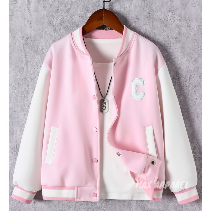 Varsity Baseball Jaket Anak Perempuan Laki Laki Free Nama Warna Pink