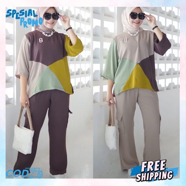 Setelan Wanita Kekinian Import Korean One Set Perempuan Tunik Setalan Celana Premium Long Set Viral 