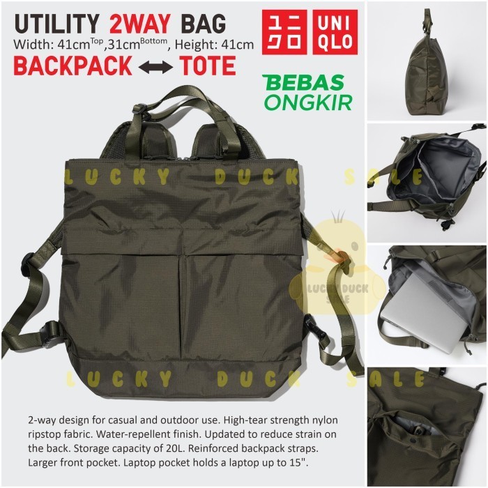 Uniqlo Utility 2Way Backpack Tote Bag Tas Ransel Serbaguna Pria Wanita