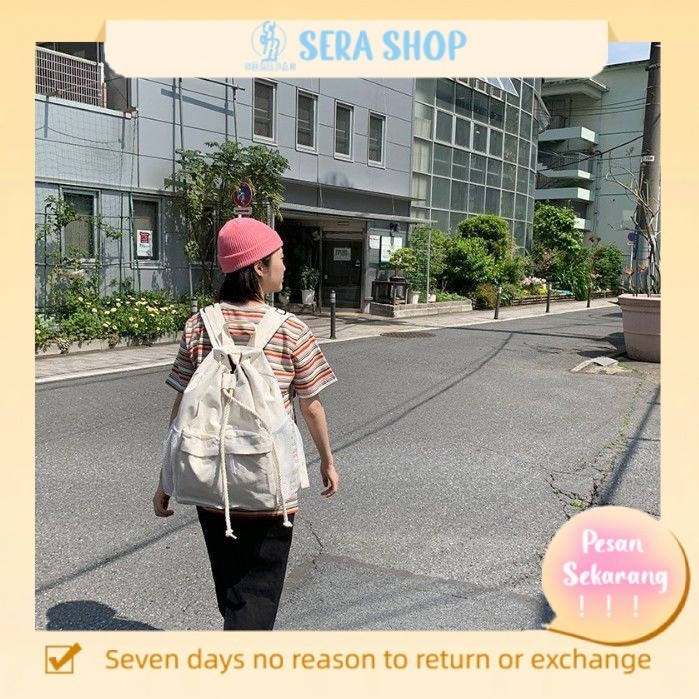 ❈┅✹Seraser Korea niche desain retro serut kasual ransel kanvas tas sekolah siswa tren Jepang dan Kor