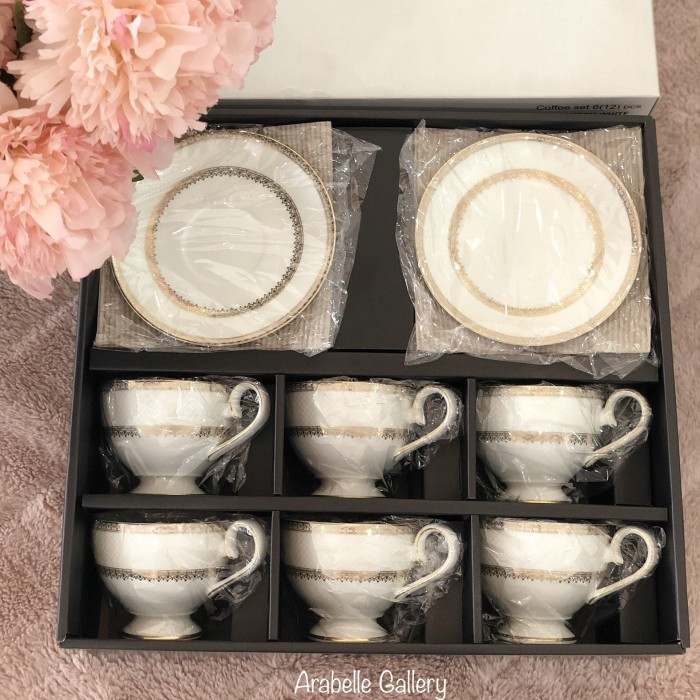 Marrakesh White Gold Coffee Set 12Pcs Teacup Cangkir Saint James Cup