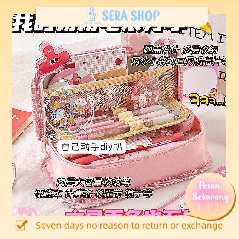 

❒✘Sera Pink Pensil Koleksi Kapasitas Besar Sederhana Versi Korea Alat Tulis Bernilai Tinggi Gadis Hati Siswa SMP Kotak Pensil