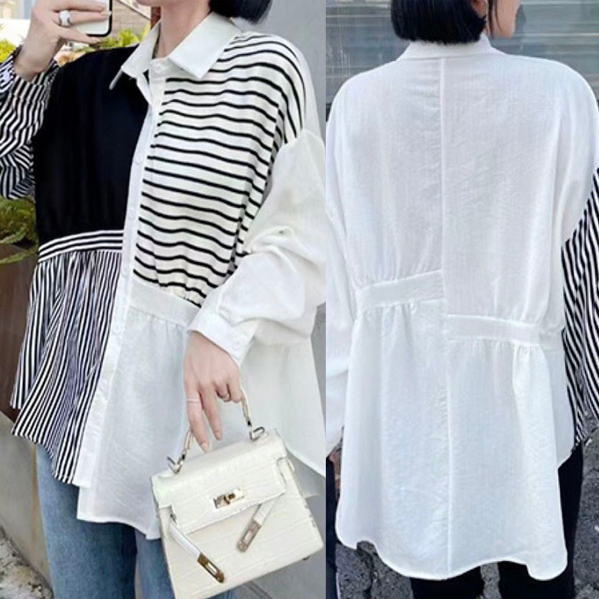 BLUS KEMEJA OVERSIZE KATUN KAOS GARIS & POLOS HITAM PUTIH COKLAT HIGH LOW JUMBO KOREA IMPORT