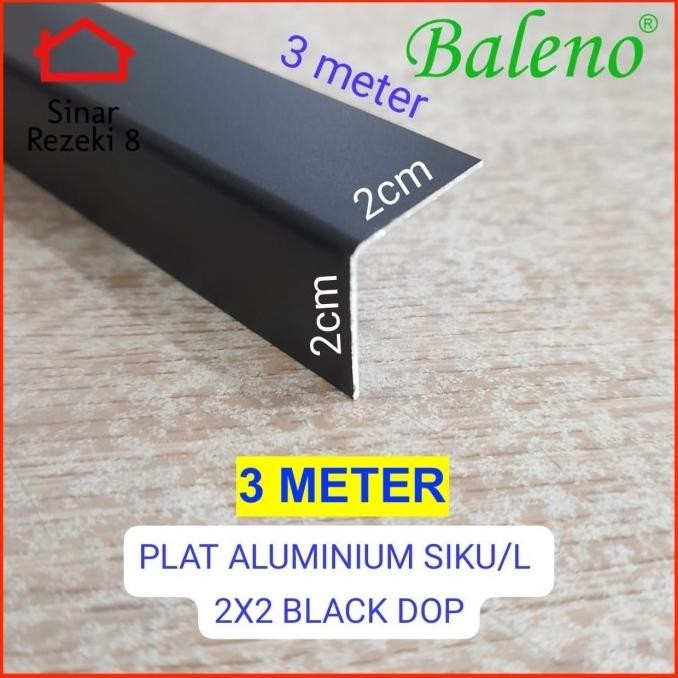 Plat Aluminium Siku L HITAM Doff 20 x 20 Baleno / List Edging Lis