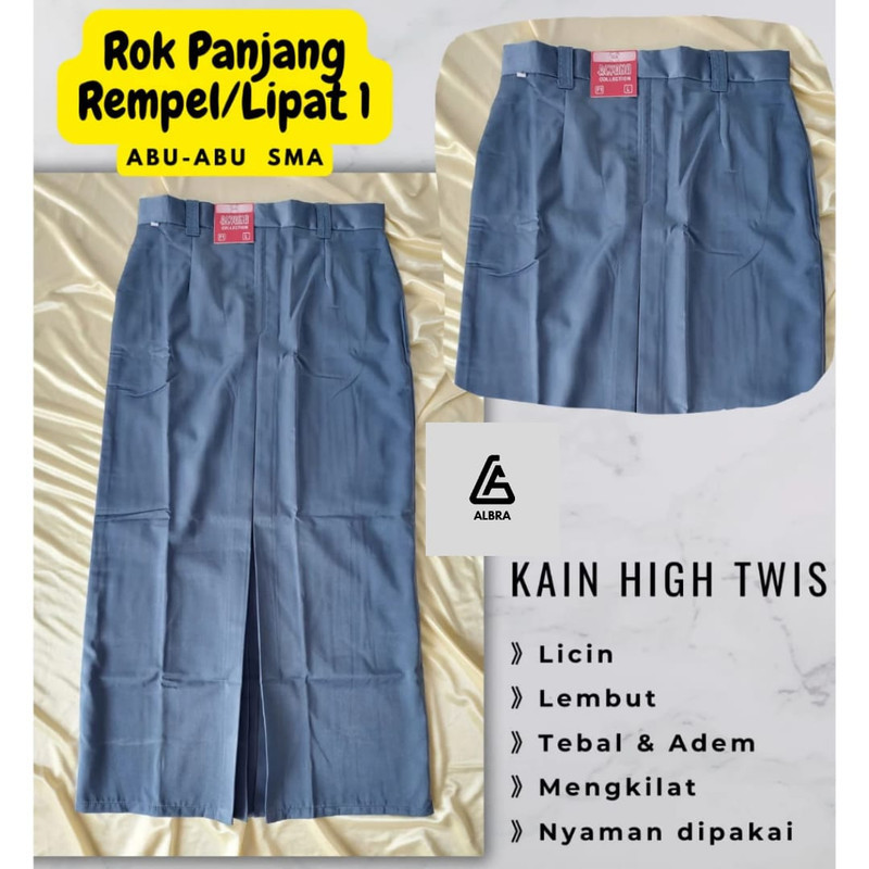 Rok Panjang Abu Abu Span Satu Seragam Sekolah SMA SMK Maxi Panjang Bahan Licin High Twis