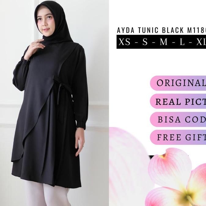 Tunik Wanita Muslim Tunic Hitam Polos Xs / S / M / L / Xl Ayda M1180
