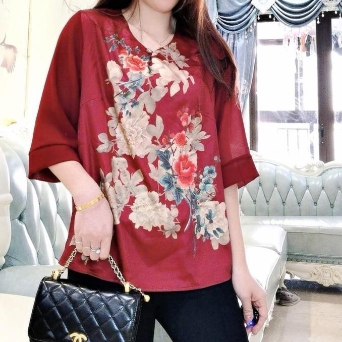 Blouse Cny Longevity Import Atasan Wanita Imlek Kekinian Baju Korea