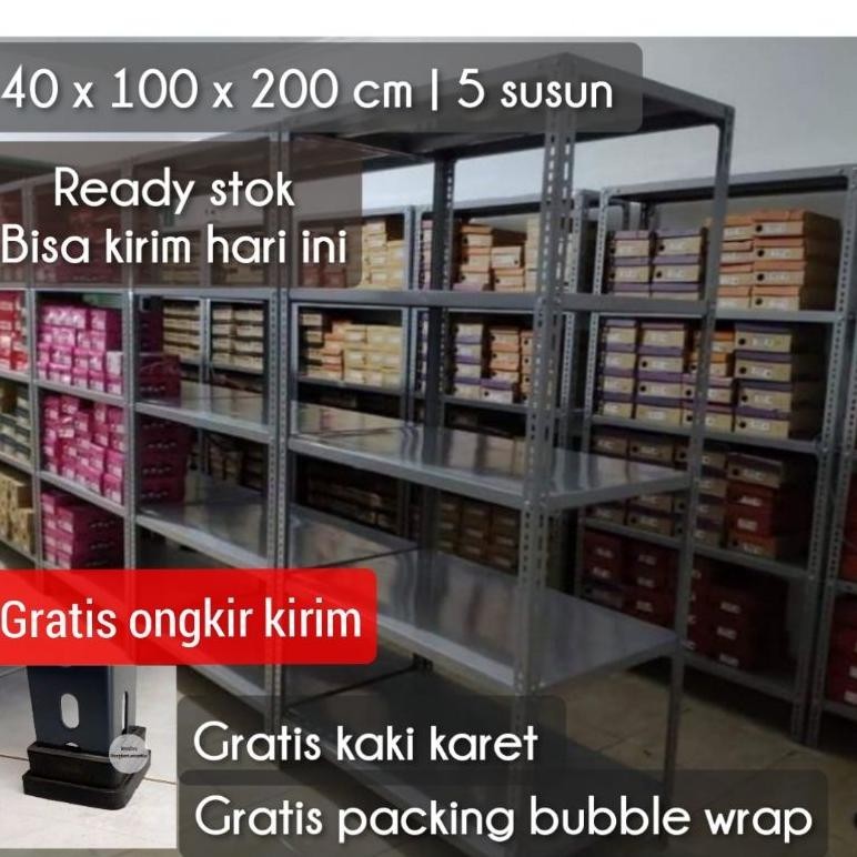 Rak besi siku 5 susun Rak gudang 40x100x200cm