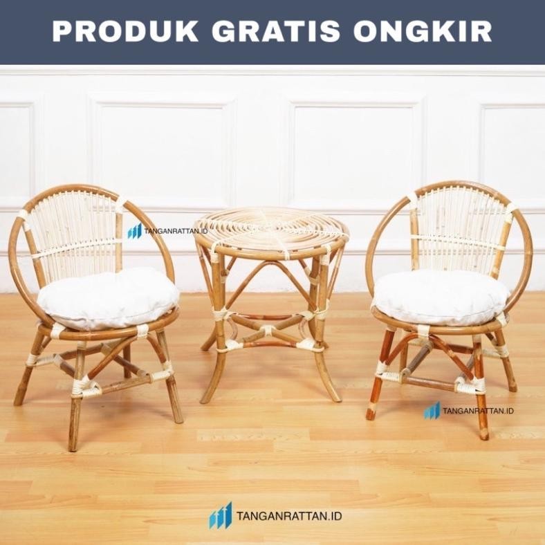 KURSI TERAS MOMON ROTAN DAN MEJA 1 SET / KURSI ROTAN TERAS / KURSI TAMU ROTAN ASLI FINISHING