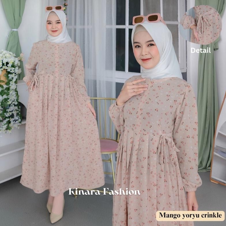 Natalia Dress Gamis Busui Bahan Yoryu Crinkle Motif Bunga Kecil Dewasa Remaja Aeshtetic
