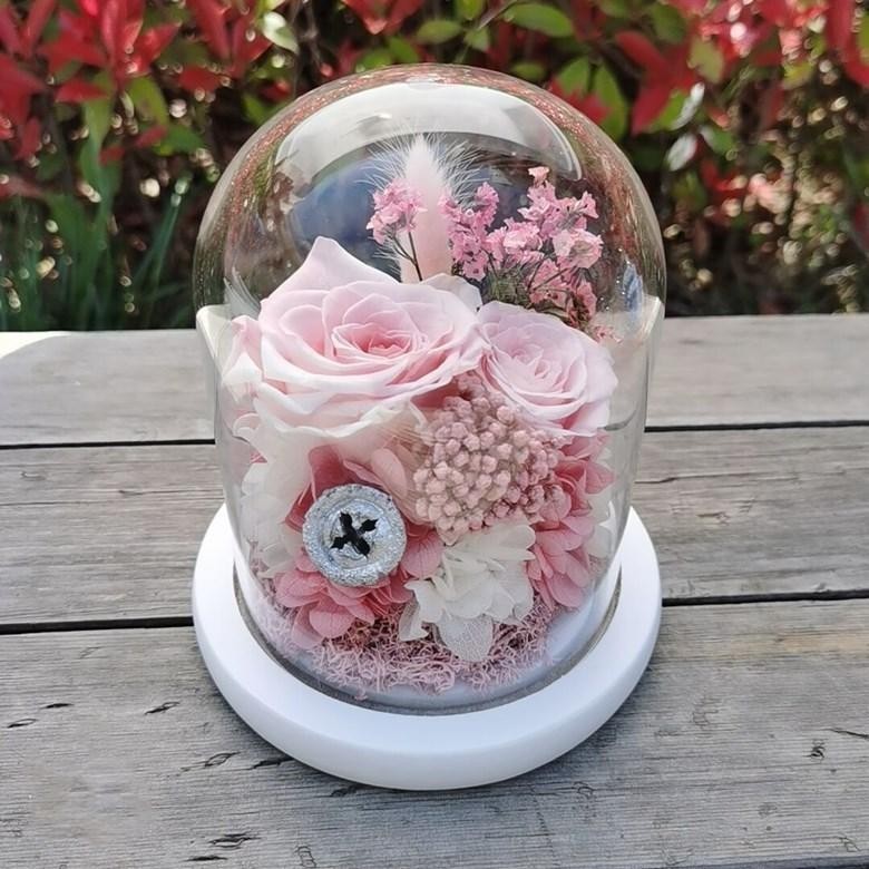 BEATEA Bunga Dekorasi Kaca Eternal Flower Dome Glass Cover BT125 Abu Artificial Kecil Gerbera Palsu 