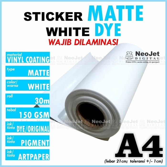 

Stiker Sticker Vinyl Matte Inkjet DYE Doff Doft Mate A4 Putih Matt