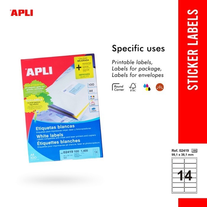 

Apli Label Stiker White Paper 99,1 x 38,1mm 100 Lembar