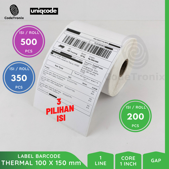 

Label Stiker Kertas Barcode Uniqcode Thermal Resi A6 100x150mm Roll