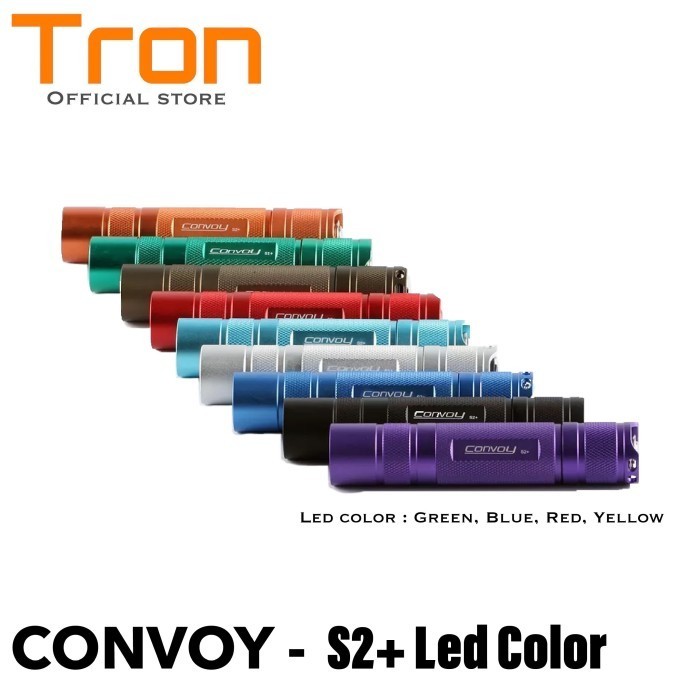 Senter Convoy S2+ Dengan Warna Cahaya Merah Biru Orange Hijau