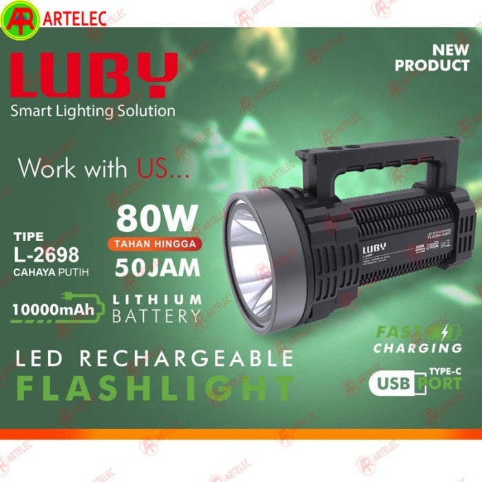 Senter 80w LUBY L-2698 80 Watt fast Charging Flashlight rechargeable
